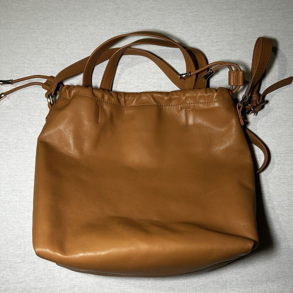 A.P.C. Tan Shopper Ninon Tote in Tan Grained Faux-Leather Crossbody Strap